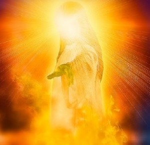 After his ascension into heaven, Jesus’ resurrection body was further glorified according to Revelation 1:13-16 such that it resembled the image of the Father and the heavenly host—beaming with fiery radiance.