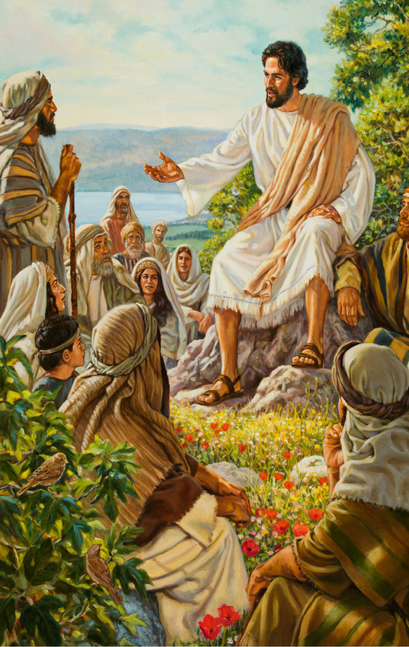 Muchedumbre escuchando a Jesús mientras pronuncia el Sermón del Monte