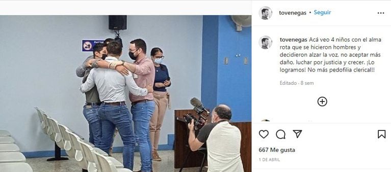El posteo de Anthony Venegas en Instagram tras la condena de Mauricio Víquez. (Foto: captura de Instagram).